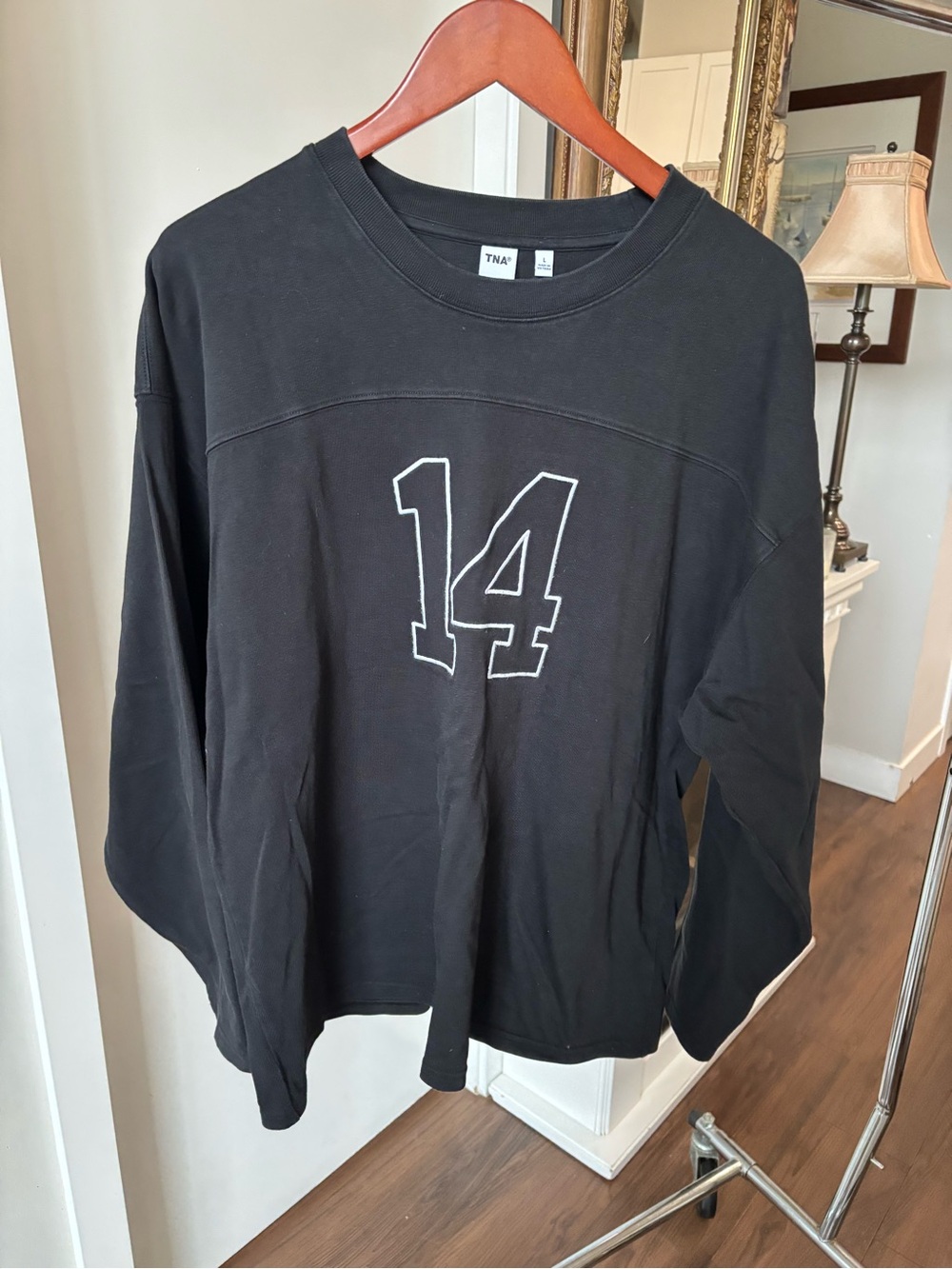 TNA Black Long-Sleeve Tee with White Outlined '14'
